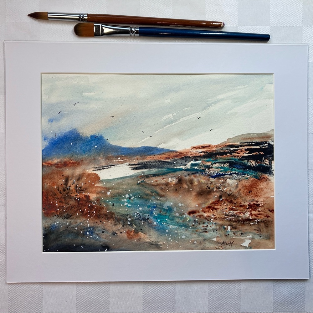 Abstract Mountain Landscape Original Watercolor Wall Art Painting